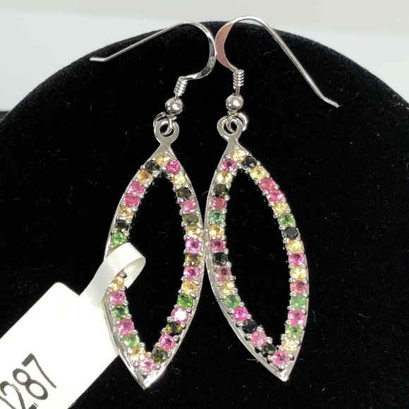 Teardrop Gemstone Earrings Sterling Silver Dangle - Picture 2 of 12